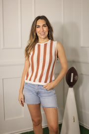 TAILGATE GLAM BURNT ORANGE STRIPED SWEATER