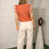 GAME DAY CHARM BURNT ORANGE EMBROIDERED BLOUSE
