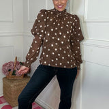 HAUTE SPOT TEXTURED POLKA DOT BLOUSE