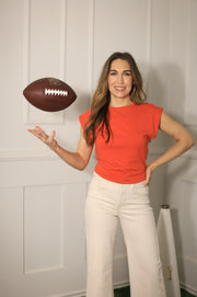 NAME OF THE GAME ORANGE DROP SHOULDER KNIT TOP