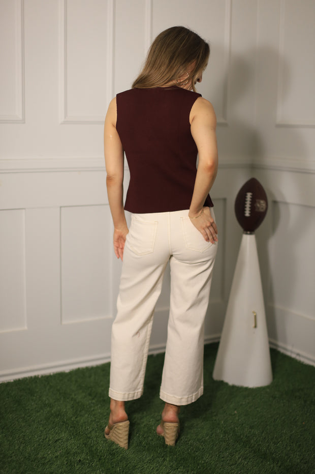 KICKOFF CUTIE SLEEVELESS MAROON SWEATER VEST