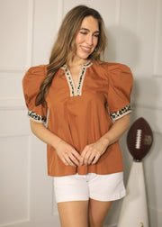 WINNERS ONLY BURNT ORANGE ANIMAL PRINT BLOUSE