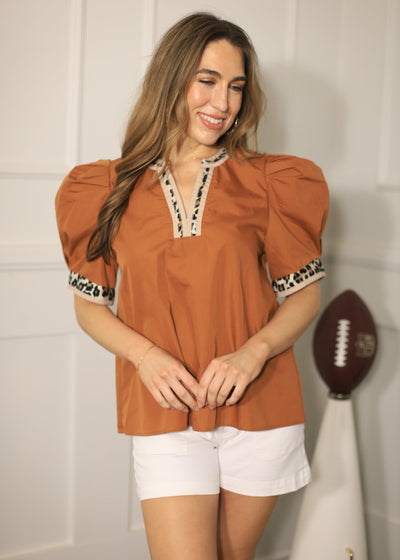 WINNERS ONLY BURNT ORANGE ANIMAL PRINT BLOUSE