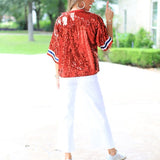 GAME DAY VIBES SEQUIN JERSEY - RED, WHITE OR BLUE