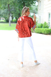 GAME DAY VIBES SEQUIN JERSEY - RED, WHITE OR BLUE