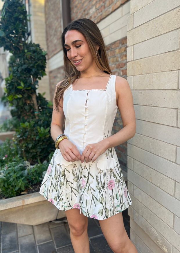 ESMERALDA FLORAL WHITE MINI DRESS