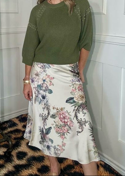 DANCE HALL LONG SATIN PRINT SKIRT - ASSORTED COLORS