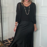 BALCONY BRUNCH LONG SATIN SKIRT - BLACK OR BROWN