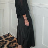 BALCONY BRUNCH LONG SATIN SKIRT - BLACK OR BROWN