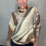 YOLLY ITALIAN PRINT KNIT SWEATER - BROWN, BURGUNDY OR CAMEL