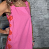 FLOWER PICKING HOT PINK EMBROIDERED MINI DRESS