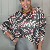YOLLY ITALIAN PRINT KNIT SWEATER - BROWN, BURGUNDY OR CAMEL