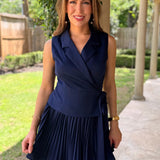 SO DELIGHTED NAVY PLEATED DRESS