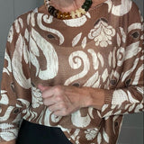 YOLLY ITALIAN PRINT KNIT SWEATER - BROWN, BURGUNDY OR CAMEL