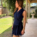 SO DELIGHTED NAVY PLEATED DRESS