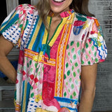 COLORFUL COASTLINE ABSTRACT PRINT BLOUSE