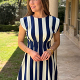 SUMMER PERFECTION BLUE STRIPE PLEATED MINI DRESS