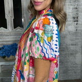 COLORFUL COASTLINE ABSTRACT PRINT BLOUSE