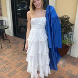 BEACH PICTURE WORTHY RUFFLE TUBE WHITE TUBE DRESS