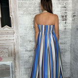 STRIPE AFFAIR STRAPLESS MAXI DRESS