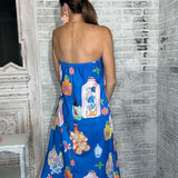 PERFUME DREAMS PRINT STRAPLESS MAXI DRESS