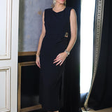 GLAMOUR GIRL BLACK DRAPED MAXI DRESS