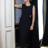 GLAMOUR GIRL BLACK DRAPED MAXI DRESS