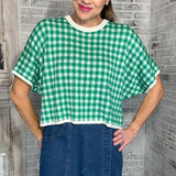CHECKERED CHARM GREEN SWEATER TOP