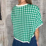 CHECKERED CHARM GREEN SWEATER TOP