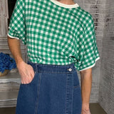 CHECKERED CHARM GREEN SWEATER TOP