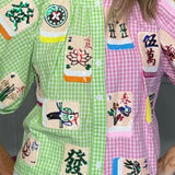 QUEEN OF SPARKLES GINGHAM MAHJONG TILE TOP