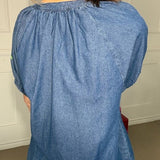 WILDFLOWER WALK EMBROIDERED CHAMBRAY BLOUSE