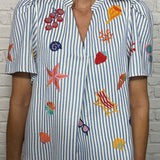 SEASHELLS AND SUNSHINE EMBROIDERED BLOUSE