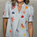 SEASHELLS AND SUNSHINE EMBROIDERED BLOUSE
