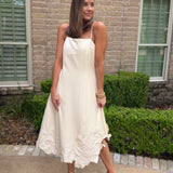 CLEAN SLATE EMBROIDERY MIDI DRESS - CREAM OR CHAMBRAY