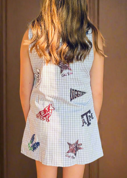 QUEEN OF SPARKLES:  TEXAS A&M GINGHAM SEQUIN PATCH DRESS