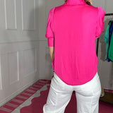 CALL ME YOURS HOT PINK BUBBLE HEM BLOUSE