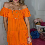 LEFT AN IMPRESSION OFF SHOULDER DRESS - ORANGE OR NATURAL