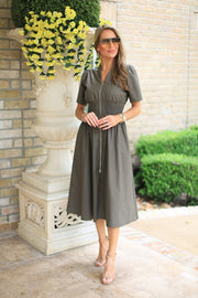SWEET EMBRACE OLIVE COTTON MIDI DRESS
