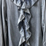 CLASSIC CHOICE RUFFLE CHAMBRAY BLOUSE