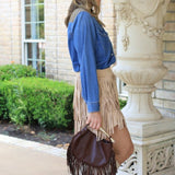 HALF MOON FRINGE BAG - BLACK OR CHOCOLATE