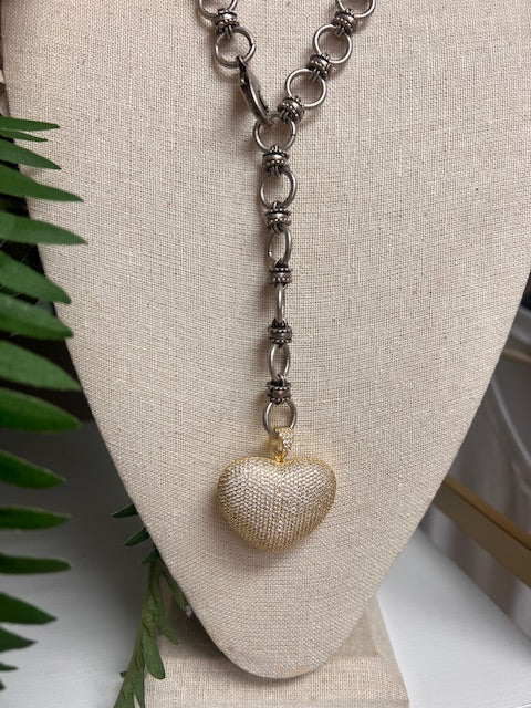 VIRTUE - BELOVED MEMORY HEART PENDANT ON ADJUSTABLE CROWN CHAIN - GOLD OR SILVER