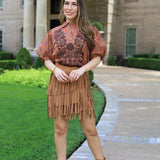 FALL VIBES FAUX SUEDE FRINGE SKIRT - BROWN OR BEIGE