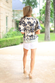 VISTA VIEWS BUBBLE SLEEVE PRINT BLOUSE