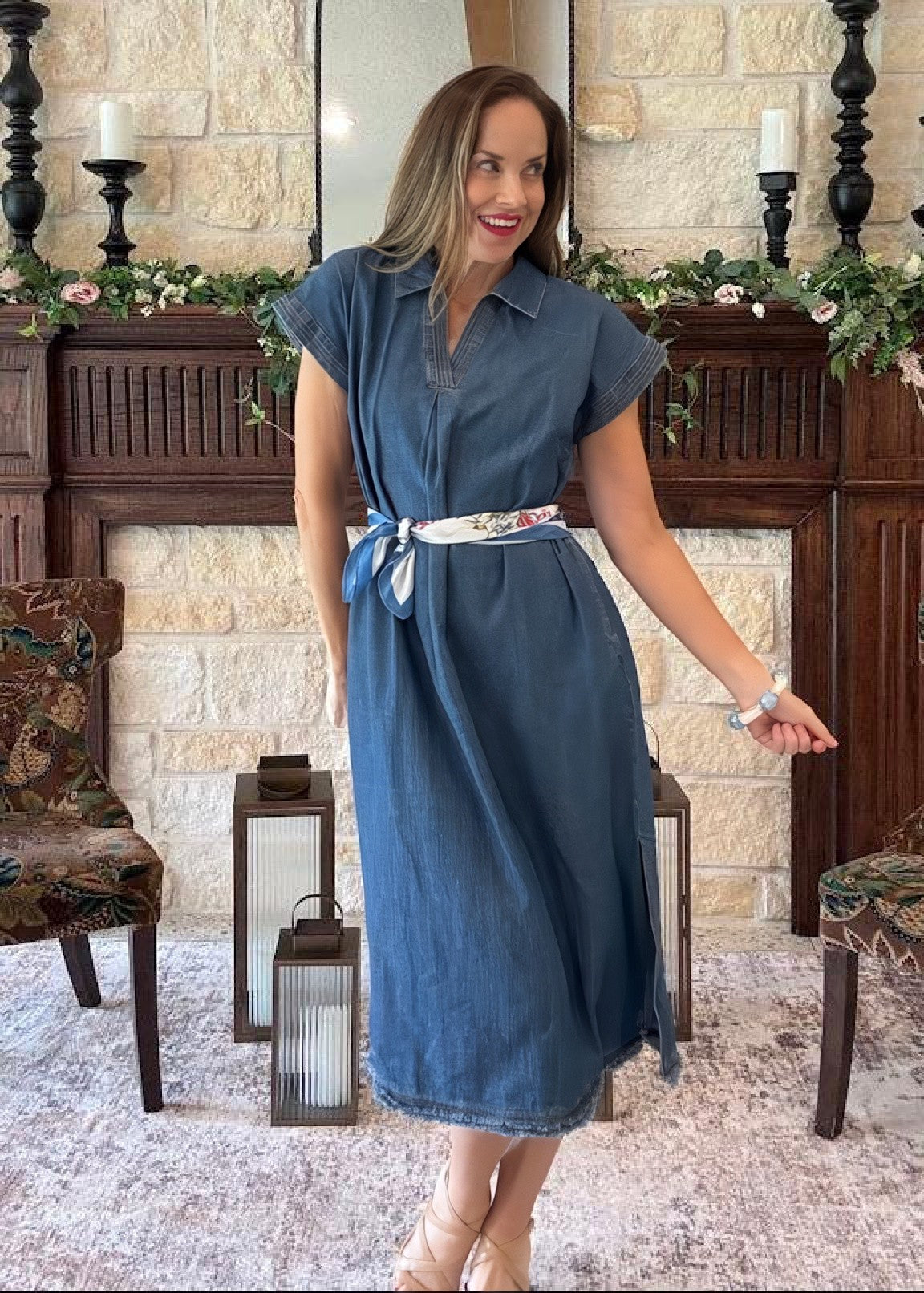 denim dreams midi dress Lady Black Tie - Blue Ridge Dreams - Pintuck Lightweight Denim Midi Dress