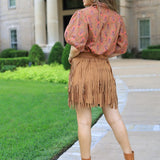 FALL VIBES FAUX SUEDE FRINGE SKIRT - BROWN OR BEIGE