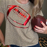 TAILGATE CUTIE LEOPARD FOOTBALL GRAPHIC TEE - RED, MAROON OR ORANGE