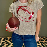 TAILGATE CUTIE LEOPARD FOOTBALL GRAPHIC TEE - RED, MAROON OR ORANGE