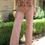 RISEN HIGH RISE WIDE LEG FRAYED HEM JEANS IN MAUVE