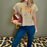 TAILGATE CUTIE LEOPARD FOOTBALL GRAPHIC TEE - RED, MAROON OR ORANGE